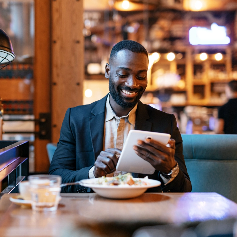 a man having lunch at a restaurant in London